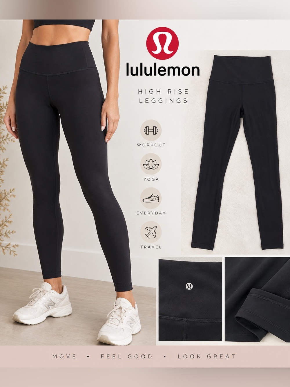 Lululemon Black High Rise Leggings Women’s Approx Size 8 26” Inseam Yoga